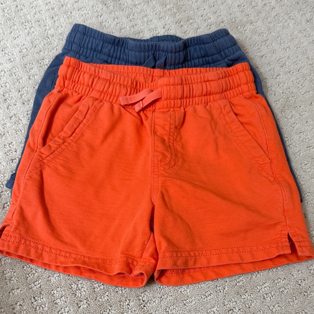 Tea Toddler Orange & Navy Pull-On Knit Shorts with Elastic Waist
